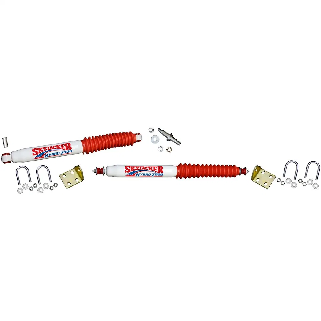 7219 – SKYJACKER Steering Stabilizer, Steel Brackets Dual White Stabilizer With Red Boot and Mounting Hardware Set Of...